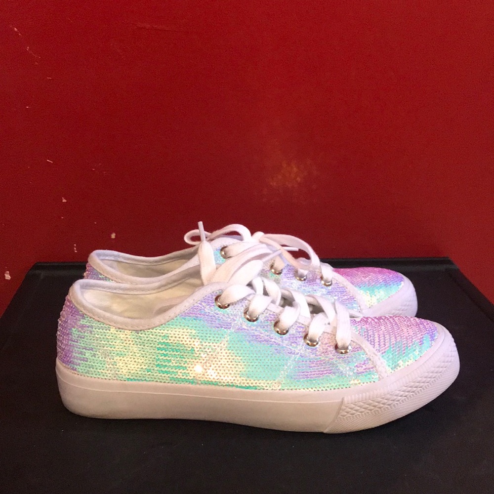 White Iridescent Sequins Shoes